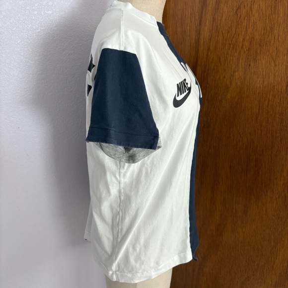 NIKEx SACAI sz XS Hybrid Tee Navy Blue Stripe Tshirt CD6311 White Gray - Picture 10 of 10